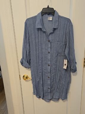 a.n.a Light Blue Womens Button Front Tunic SMOKE FREE HOME